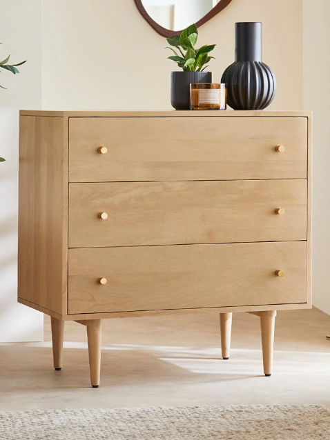 Light Solid Mango Wood Chest of Drawers / Small Cabinet