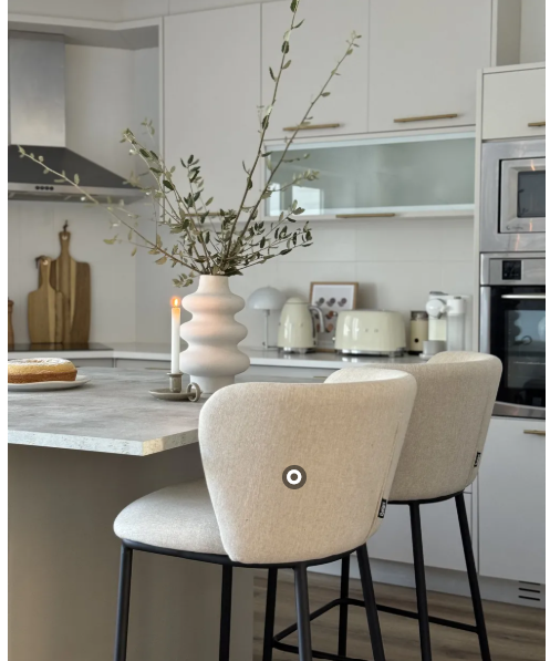 Off White/Ecru And Black Metal Bar Stools / Set of 2