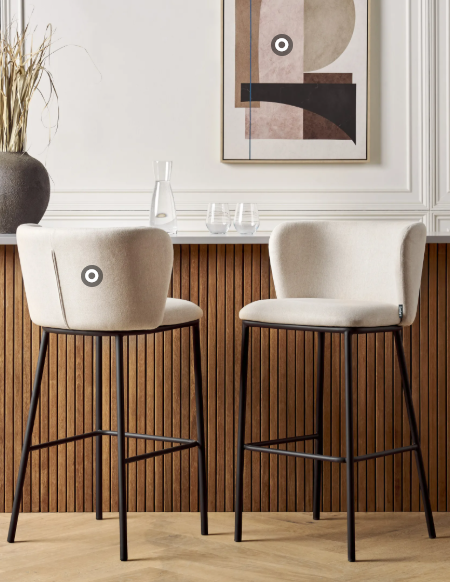 Off White/Ecru And Black Metal Bar Stools / Set of 2