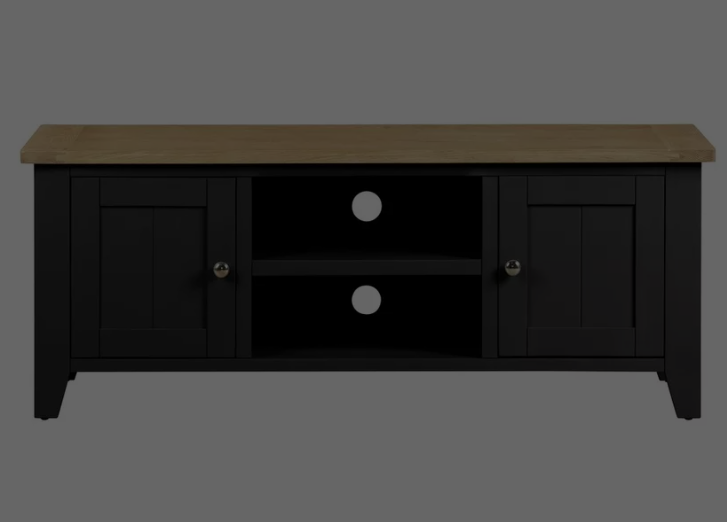 Black and Solid Oak Wood Top Tv Stand