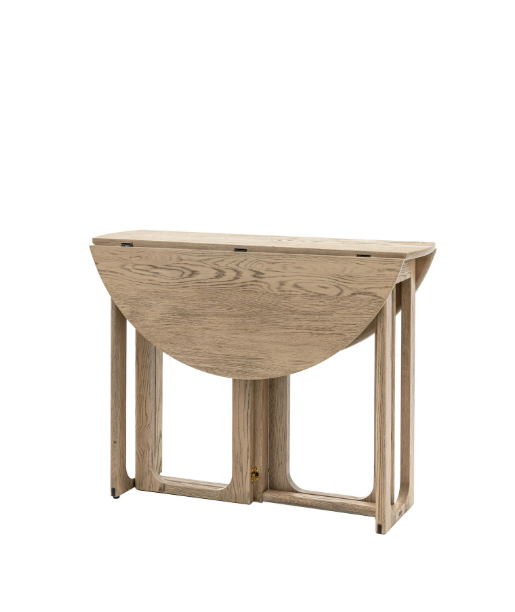 Drop Leaf Console Table - Folding Round Dining Table / Smoked Grey Oak