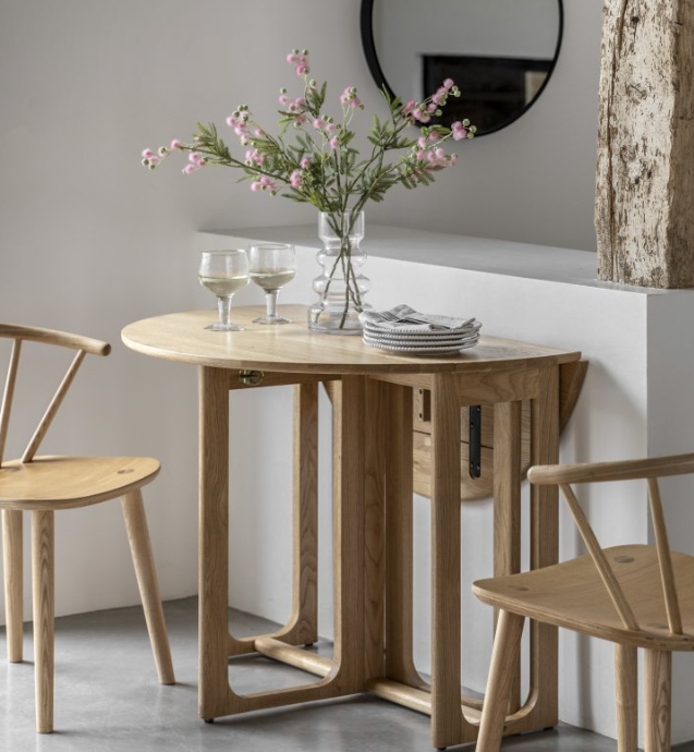 Drop Leaf Console Table - Folding Round Dining Table / Smoked Grey Oak