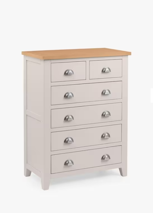 Oak and Grey High Chest of  6 Drawers / 2+4 drawers