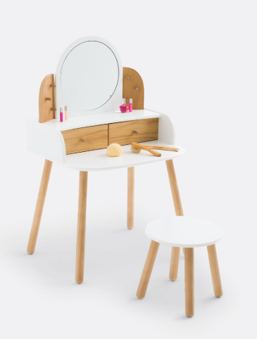 Kids Child Dressing Table & Stool / White and Wood