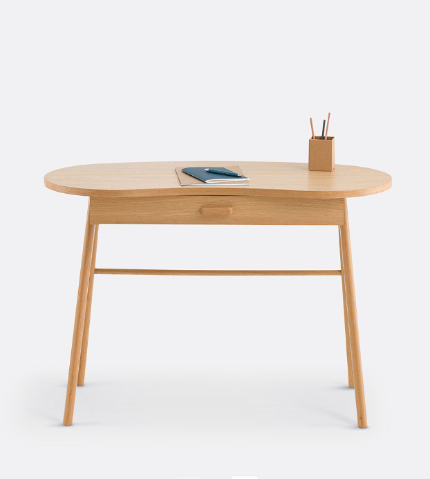 Bean Organic Shape Oak Desk with drawer