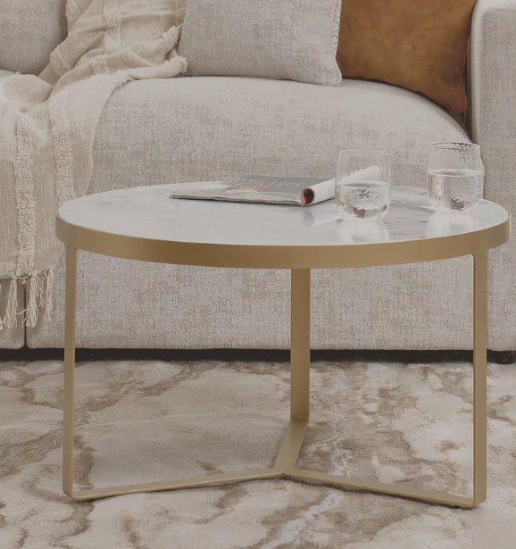 Gold Round Coffee Table with Real Marble Top