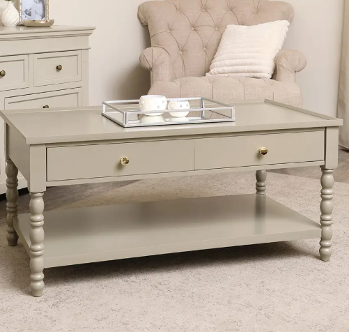 Taupe Grey Bobbin Coffee Table with 2 Drawers