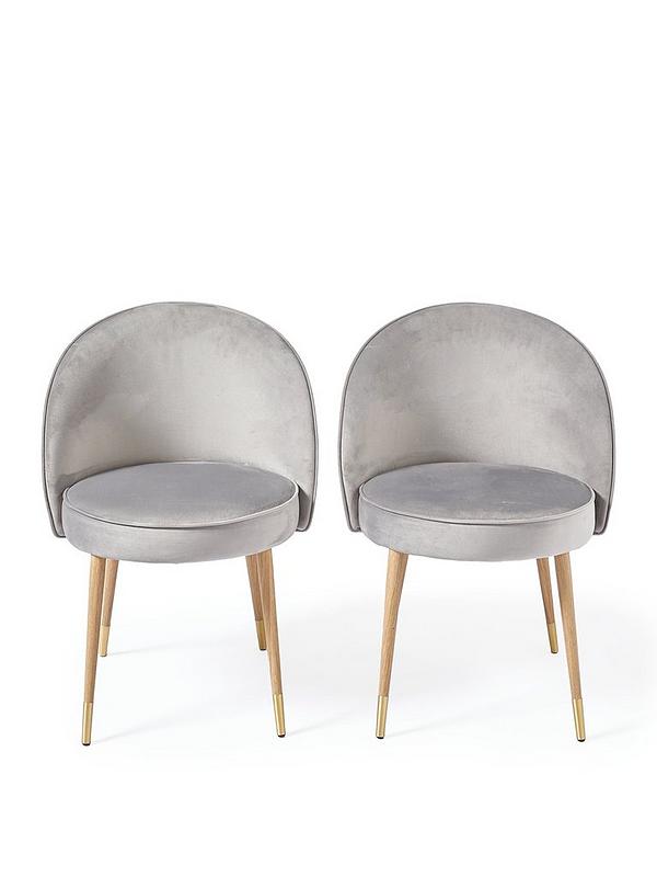 Grey Velvet and Oak Effect Dining Chairs / Set of 2
