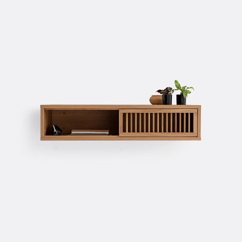 Oak Sliding Door Wall fix Shelf with storage