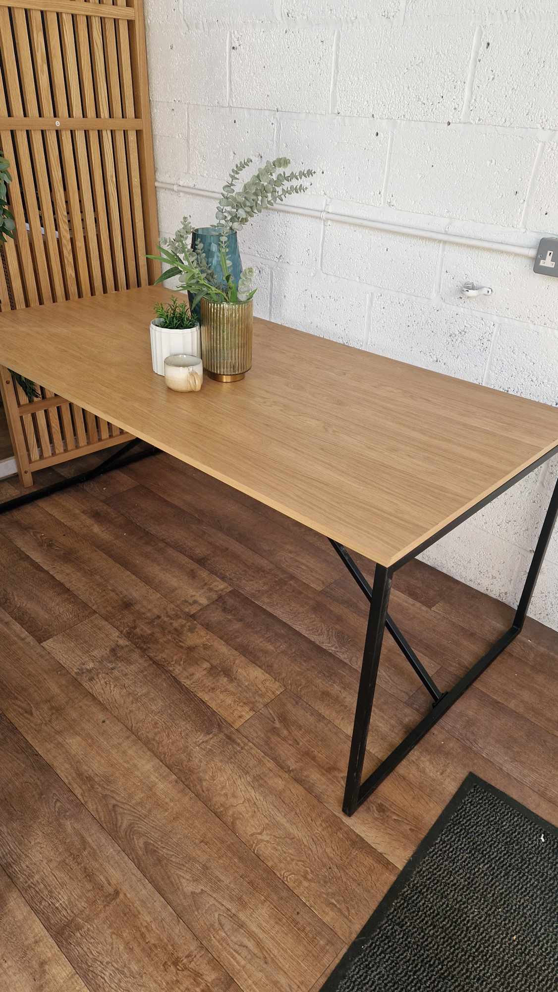 Large Dining Table Oak Effect and Black Metal Industrial Style