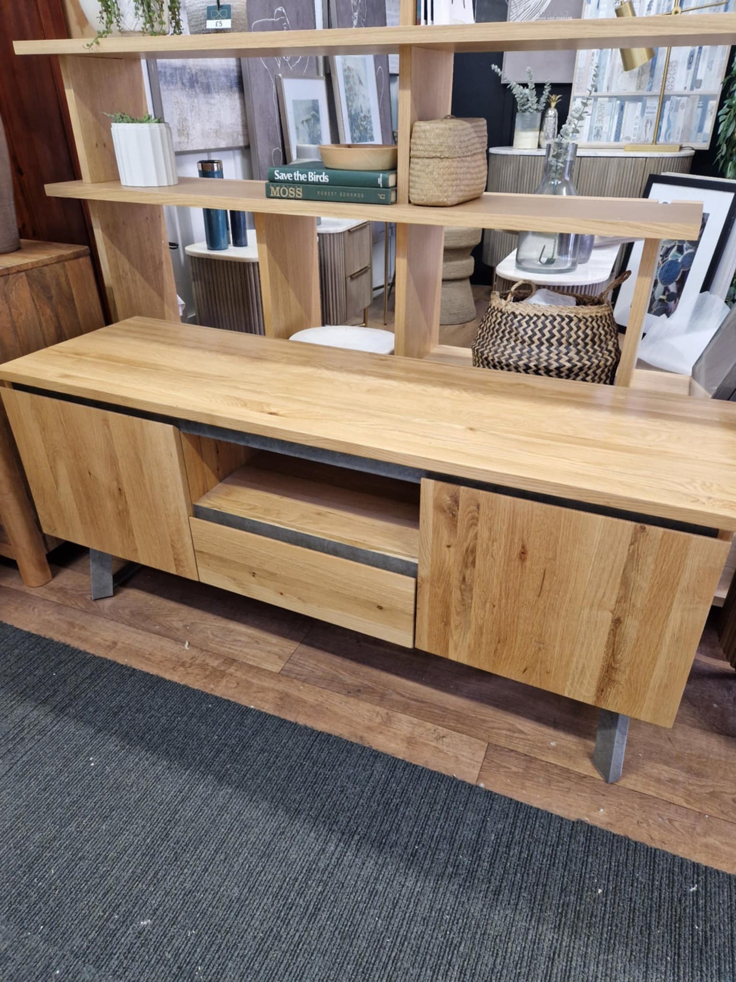 Solid wood and metal TV stand