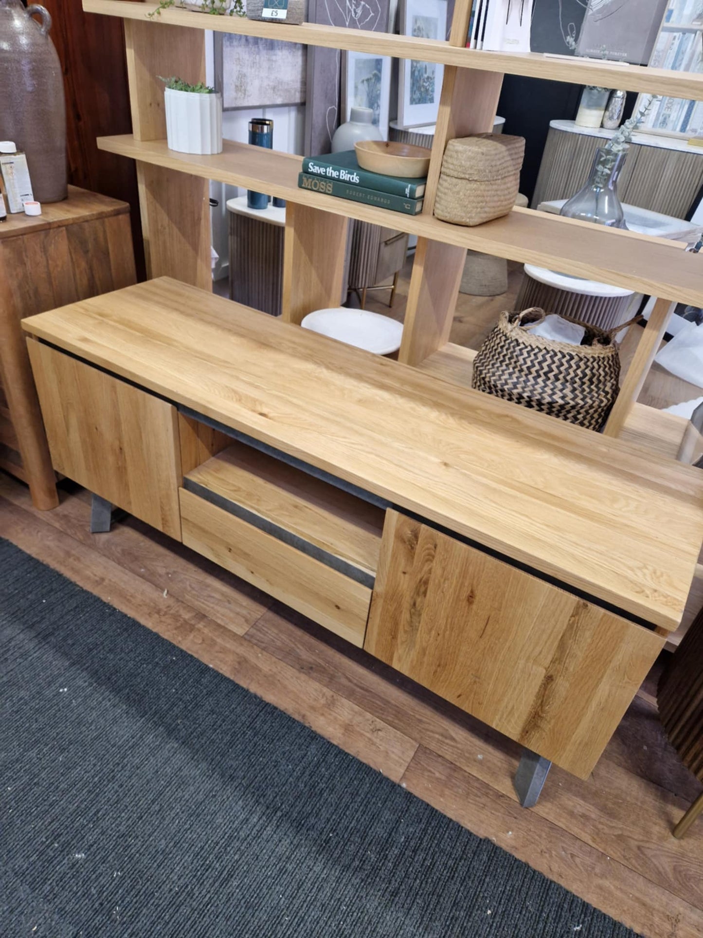 Solid wood and metal TV stand