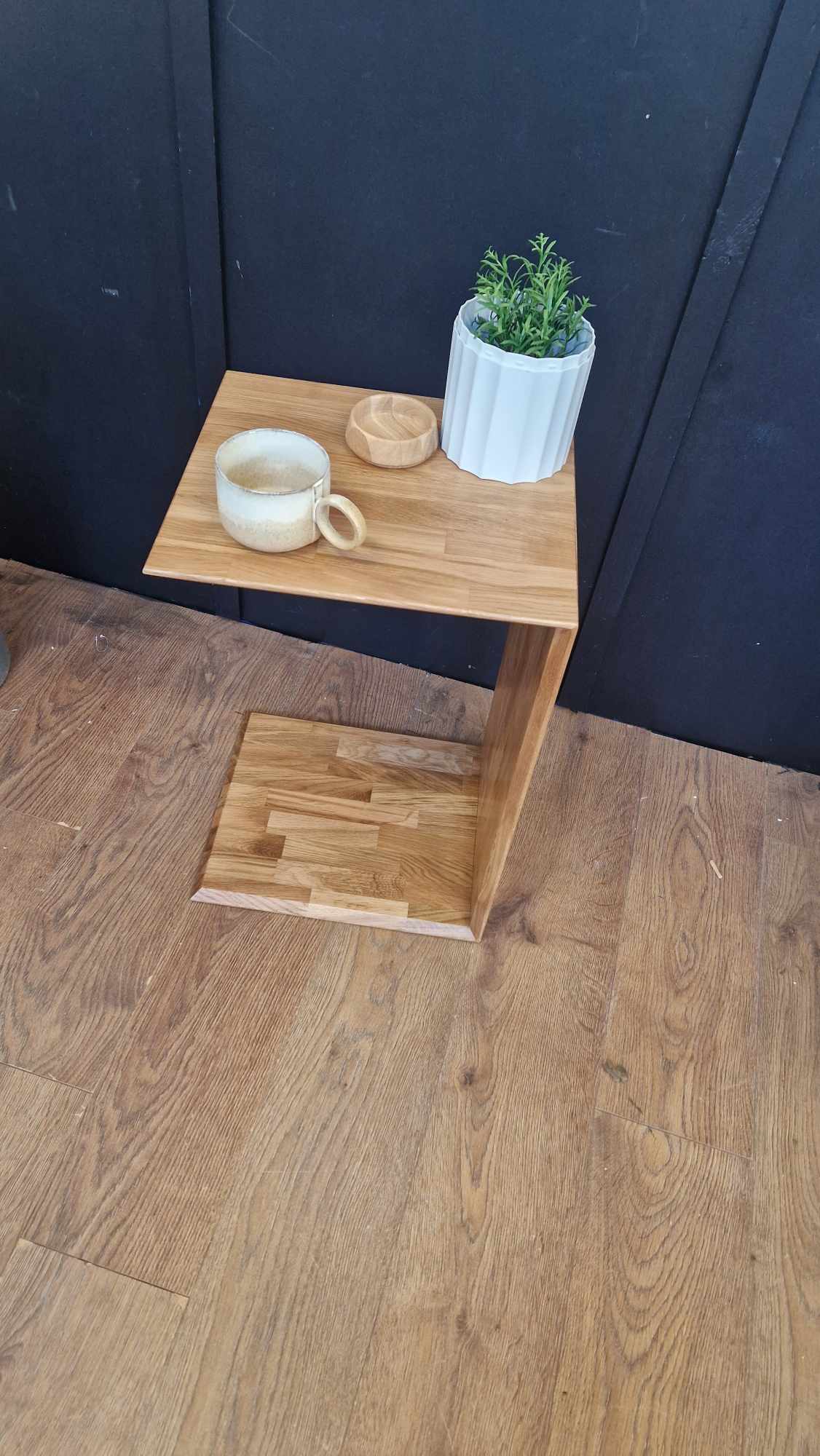 Oak Side End Table U shape Solid Wood