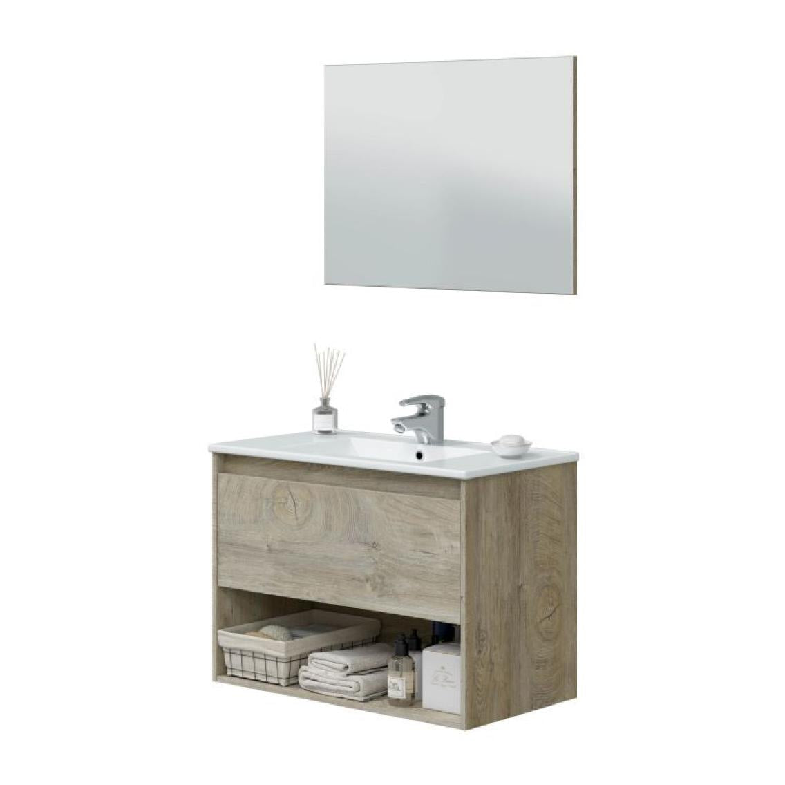 Vanity Bathroom Wall Cabinet with Drawer and Mirror / Grey Washed Wood