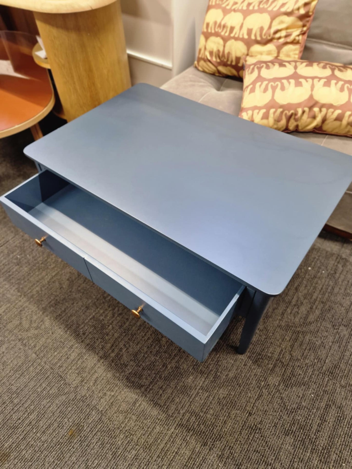 Blue Solid Wood Coffee Table with Storage Drawer