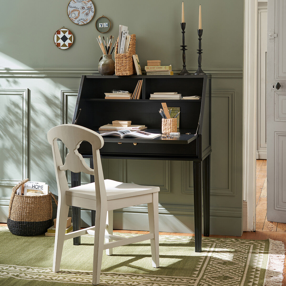 Black Bureau / Storage Cabinet with Desk