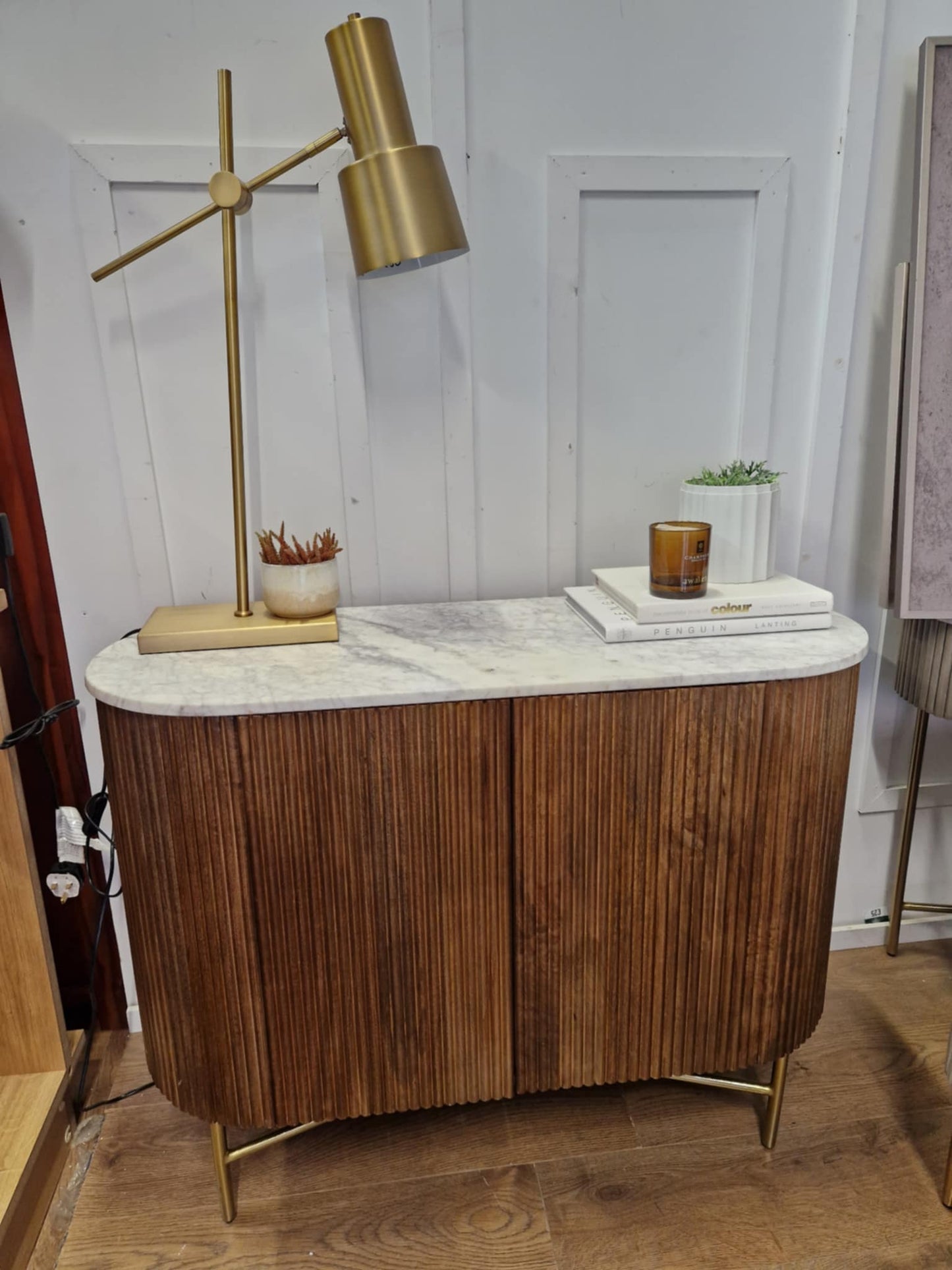 Marble and Dark Solid Wood Cabinet / Small Sideboard