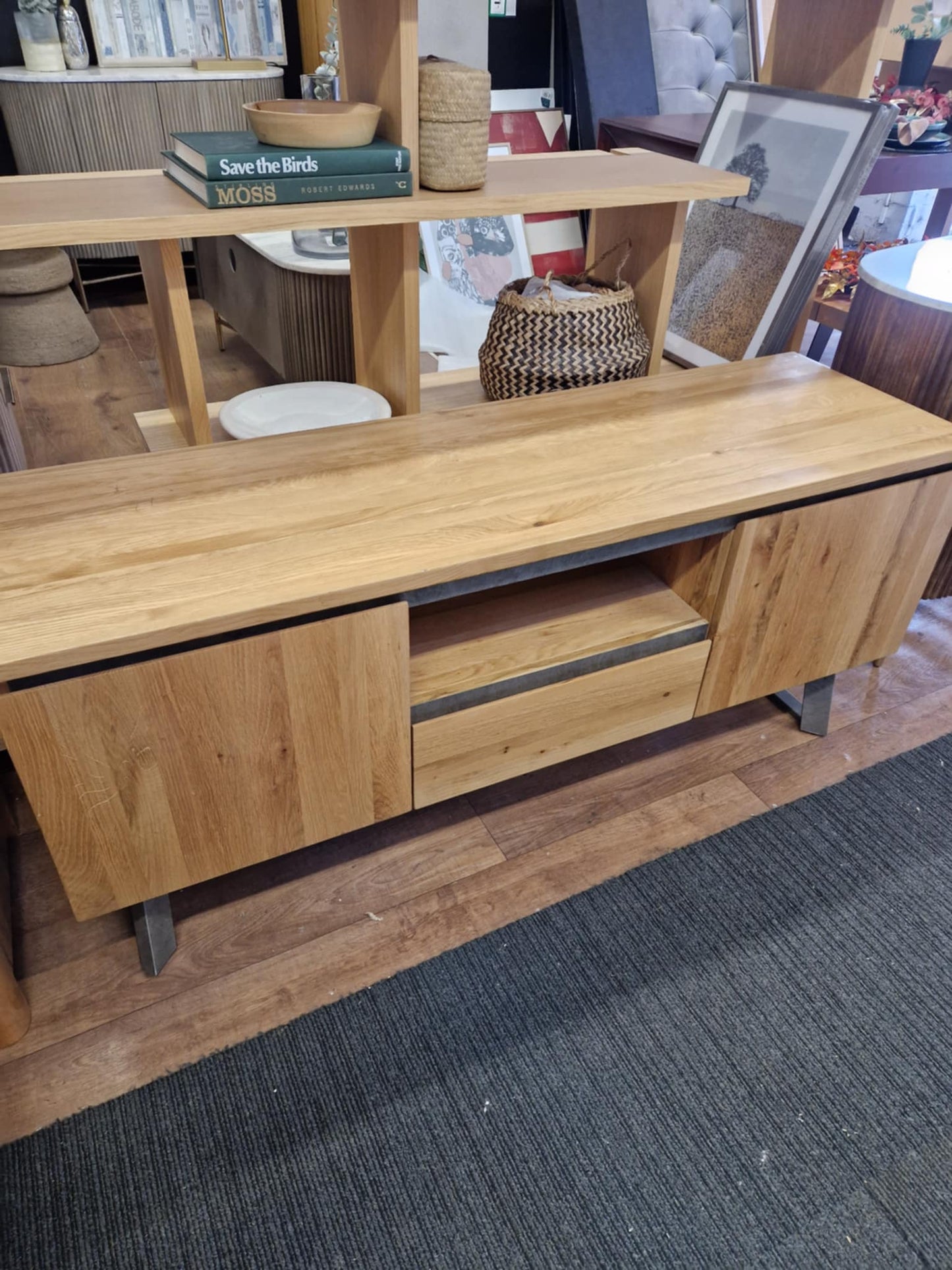 Solid wood and metal TV stand