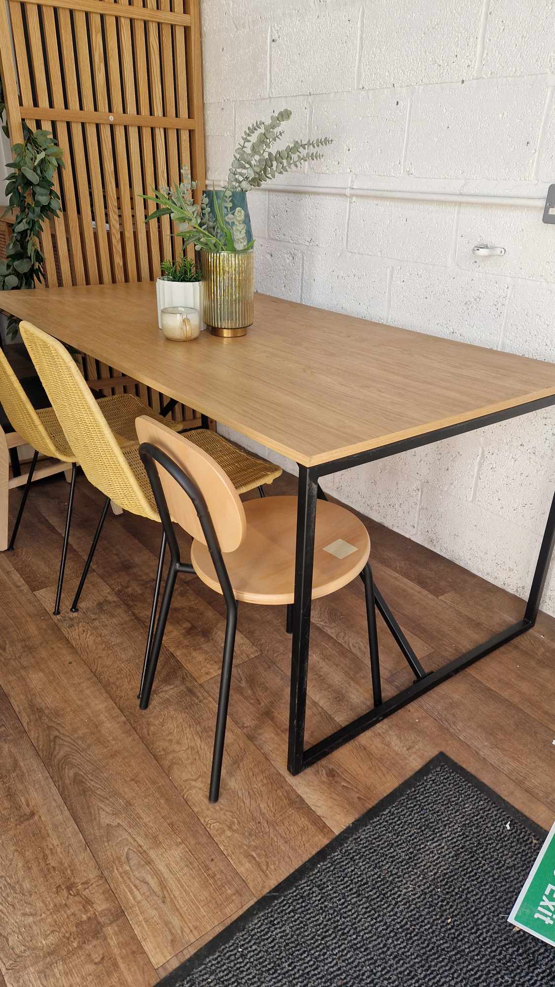 Large Dining Table Oak Effect and Black Metal Industrial Style