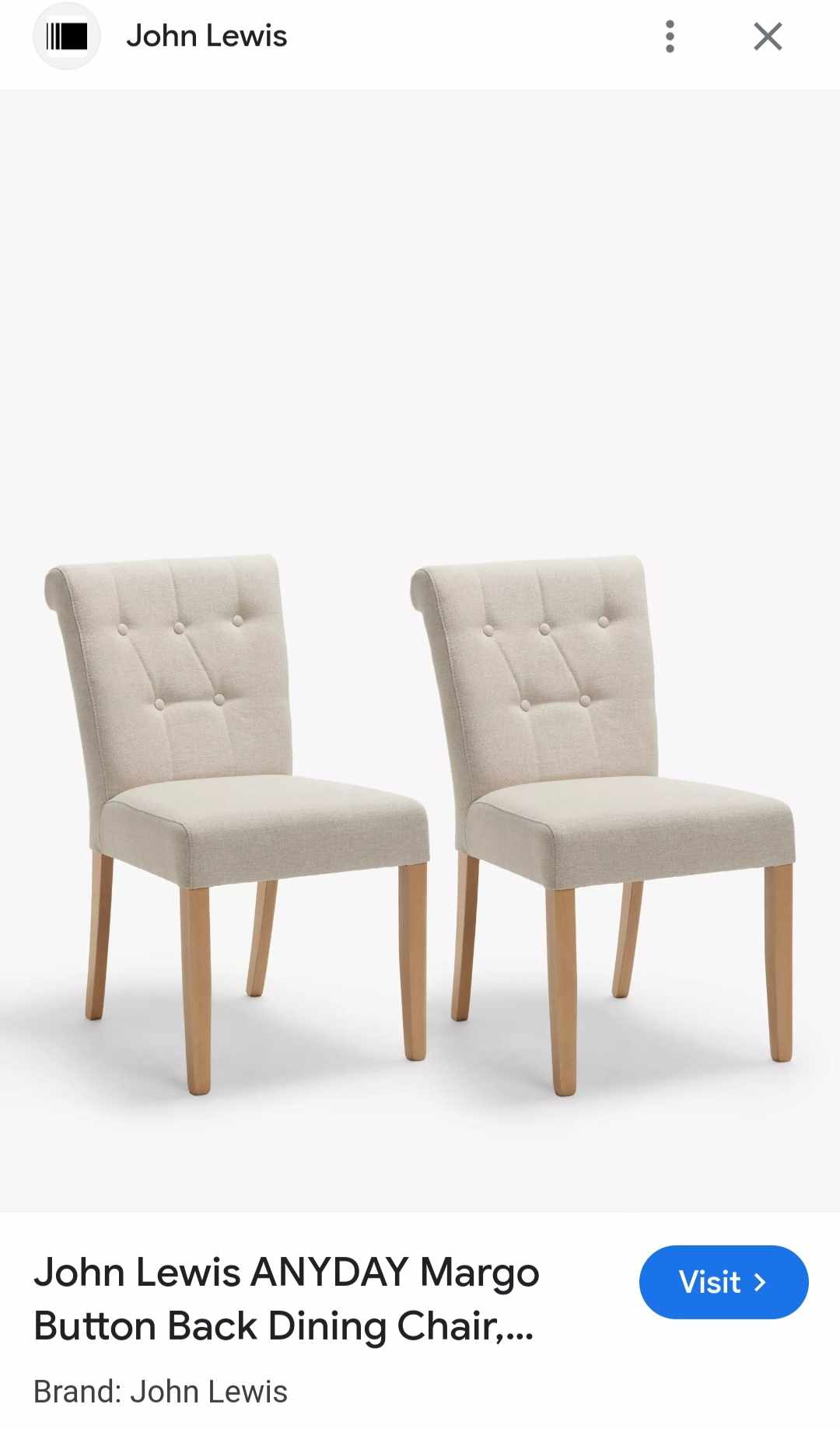 Set of 2 Dining Chairs / Button Back, Wood and Brushed Tweed, Natural John Lewis Margo RRP £199