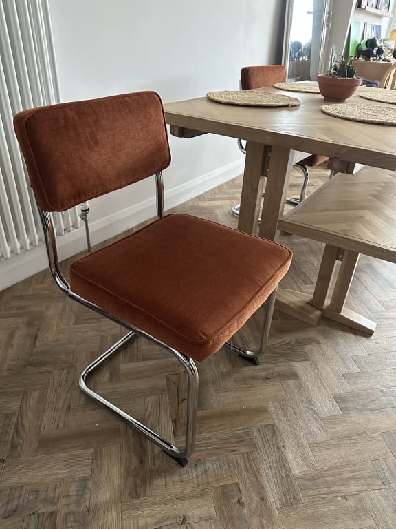Burnt Orange / Terracotta and Metal Dining Chairs set of 2