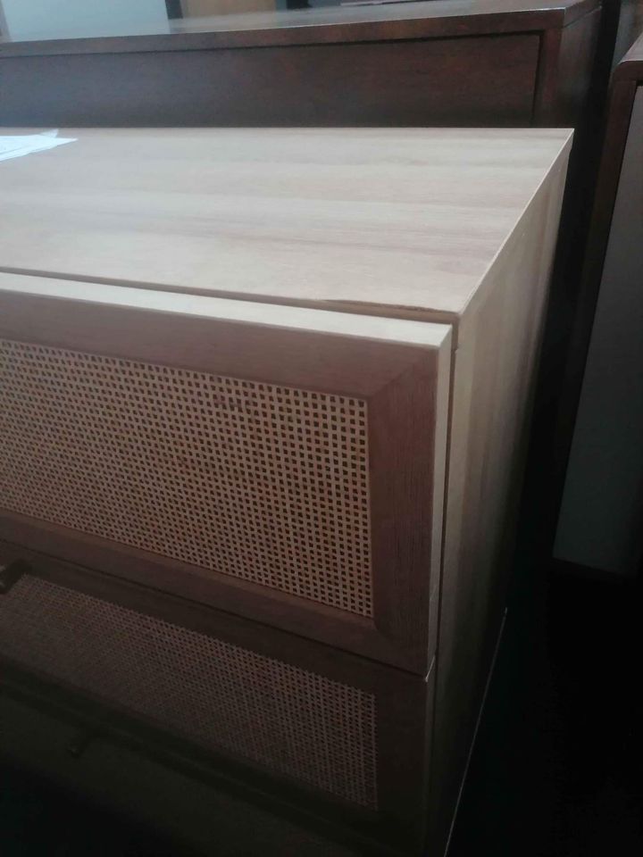 Oak and rattan  wide chest of drawers