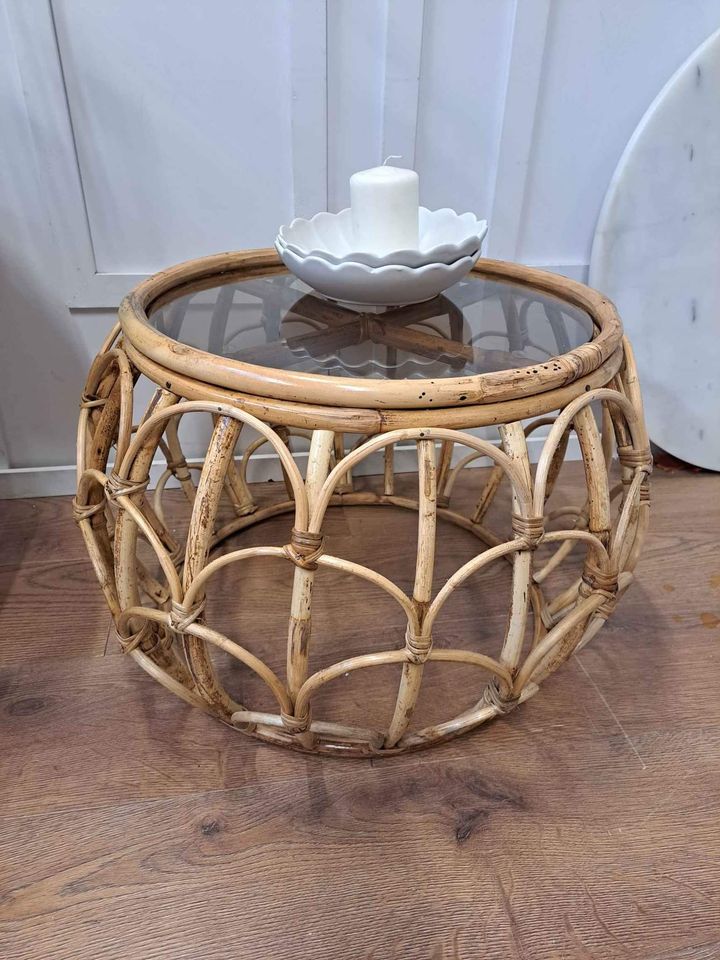 Small Coffee / Side Table  ¦  Rattan and Glass