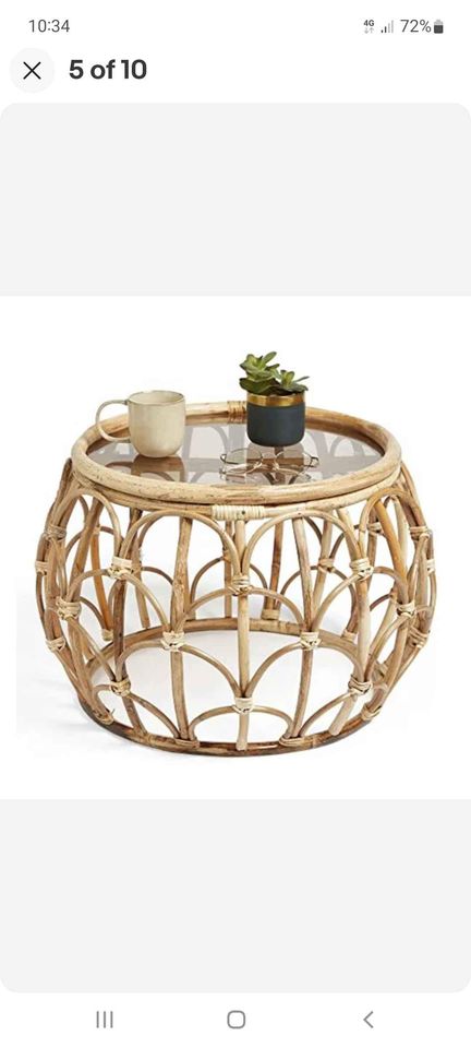Small Coffee / Side Table  ¦  Rattan and Glass